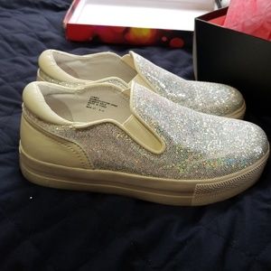 Kids Silver Sparkly Slip-Ons